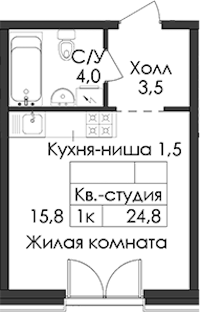 Квартира студия 24.8 м², 7/9 эт., ЖК «Лермонтовский 54»